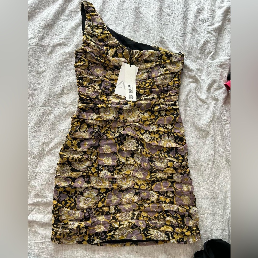 Zara One-Shoulder Dress with Floral Print - Picture 2 of 4